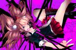  blood blood_in_mouth blue_eyes boots bow cross-laced_footwear danganronpa danganronpa_1 enoshima_junko gyaru hair_bow hair_ornament ikusaba_mukuro impaled knee_boots kogal long_hair orenosikabanewokoeteyuke pink_hair sleeves_rolled_up solo spoilers twintails very_long_hair 