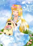  blonde_hair flower highres kikwi long_hair machi_(skyward_sword) pointy_ears princess_zelda sagawa_yumeko smile the_legend_of_zelda the_legend_of_zelda:_skyward_sword 