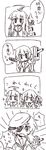  4koma ahoge biyora comic eyepatch greyscale hat kantai_collection kiso_(kantai_collection) kuma_(kantai_collection) long_hair monochrome multiple_girls open_mouth school_uniform serafuku short_hair tama_(kantai_collection) translated 