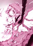  animal_ears blush dress feathers hat kazetto long_sleeves looking_at_viewer looking_back monochrome mystia_lorelei short_hair sketch smile solo touhou wings 