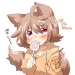  animal_ears bad_id bad_twitter_id blush brown_hair candy food fox_ears fox_tail lollipop lowres original rebecca_(keinelove) red_eyes short_hair sugai_sango tail tongue 