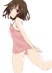  ass bad_id bad_pixiv_id bare_legs blush bottomless breasts brown_eyes brown_hair camisole censored covered_nipples crescent_moon looking_back mizuki_makoto monogatari_(series) moon nipples novelty_censor see-through sengoku_nadeko short_hair small_breasts solo 