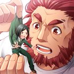  beard black_hair facial_hair fate/zero fate_(series) green_eyes holiday-jin miniboy multiple_boys red_eyes red_hair rider_(fate/zero) waver_velvet 