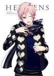  grey_eyes highres jacket male_focus mikado_nagi one_eye_closed open_mouth pink_hair scarf suzuhara_(asparadise) uta_no_prince-sama uta_no_prince-sama_maji_love_2000_percent 