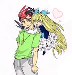  1boy 1girl blonde_hair doll dress duel_monster heart jewelry long_hair princess_cologne red_eyes ribbon tsukumo_yuma tsukumo_yuuma yu-gi-oh! yuu-gi-ou_zexal 