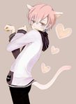  animal_ears blue_eyes cat_ears cat_tail heart hood hoodie male_focus mikado_nagi open_mouth paw_pose pink_hair roko_(rkrk_s) smile solo tail uta_no_prince-sama uta_no_prince-sama_maji_love_2000_percent 