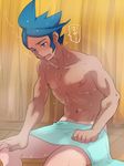  @@@ bad_id bad_pixiv_id blue_eyes blue_hair blush male_focus open_mouth pokemon pokemon_(game) pokemon_bw2 sauna shizui_(pokemon) solo sweat tan tanline towel 