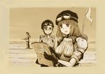  3girls cecilia_glinda_miles flag gloves goggles hat map monochrome multiple_girls shirt short_hair strike_witches witches_of_africa 