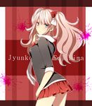  blue_eyes bow danganronpa danganronpa_1 enoshima_junko hair_bow hair_ornament harusawa long_hair pink_hair school_uniform skirt sleeves_rolled_up solo twintails 