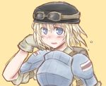  blue_eyes blush cecilia_glinda_miles gloves goggles hat shirt short_hair strike_witches witches_of_africa 