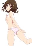  ass bad_id bad_pixiv_id bare_legs blush breasts brown_eyes brown_hair looking_back mizuki_makoto monogatari_(series) nipples panties pink_panties sengoku_nadeko short_hair small_breasts solo topless underwear underwear_only 