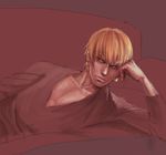  blonde_hair earrings fate/zero fate_(series) gilgamesh jewelry kanno_ponta male_focus partially_colored red_eyes solo 