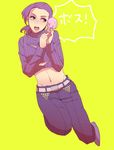  aju222 food freckles ice_cream jojo_no_kimyou_na_bouken long_hair male_focus midriff purple_hair solo sweater vinegar_doppio 