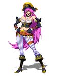  bare_shoulders belt big_hair black_gloves blue_eyes boots breasts cleavage collar corset earrings elbow_gloves eyepatch final_fight genzoman gloves hands_on_hips hat hoop_earrings jewelry lipstick long_hair loose_belt makeup medium_breasts midriff navel official_art pants pink_hair pirate pirate_hat poison_(final_fight) purple_lipstick solo street_fighter street_fighter_iv_(series) striped studded_collar thigh_strap vertical_stripes very_long_hair 