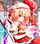  ascot blonde_hair blush bow flandre_scarlet hat hat_bow heart light_particles looking_at_viewer mob_cap nagare puffy_sleeves red_eyes shirt short_sleeves skirt skirt_set solo touhou vest wings 