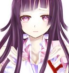  absurdres apron breasts danganronpa face highres large_breasts long_hair open_mouth purple_eyes purple_hair simple_background solo super_danganronpa_2 takao-imt tsumiki_mikan white_background 