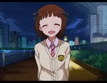  :d ^_^ amami_haruka blazer blush brown_hair cityscape closed_eyes facing_viewer idolmaster idolmaster_(classic) jacket kidachi letterboxed night open_mouth short_hair smile solo 