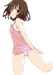  ass bad_id bad_pixiv_id bare_legs blush bra breasts brown_eyes brown_hair camisole looking_back mizuki_makoto monogatari_(series) panties pink_bra pink_panties see-through sengoku_nadeko short_hair sideboob small_breasts solo underwear 