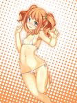  absurdres areolae armpits bare_legs bare_shoulders barefoot bikini blush breasts collarbone green_eyes highres idolmaster idolmaster_(classic) micro_bikini navel open_mouth orange_hair racer_(magnet) short_hair small_breasts solo swimsuit takatsuki_yayoi twintails 