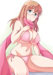  bad_id bad_pixiv_id bikini blush breasts brown_hair covered_nipples e20 glasses green_eyes large_breasts long_hair looking_at_viewer matsumi_yuu navel pink_bikini saki saki_achiga-hen scarf side-tie_bikini smile solo swimsuit 