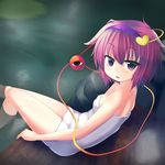  :o bad_id bad_pixiv_id breasts cleavage covered_nipples dutch_angle eila_yagyu hairband heart highres komeiji_satori looking_at_viewer naked_towel navel onsen open_mouth pink_hair purple_eyes short_hair sitting small_breasts soaking_feet solo third_eye touhou towel water 