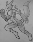  canine digimon female fox hyde360 mammal monochrome plain_background renamon solo 