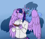 anthro anthrofied armor black_hair clothing duo equine ethanqix female friendship_is_magic fur ghost hair holding horn king_sombra_(mlp) male mammal multi-colored_hair my_little_pony purple_eyes purple_fur purple_hair red_eyes shirt solo spirit standing twilight_sparkle_(mlp) unicorn winged_unicorn wings 