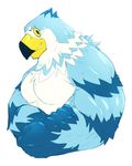  anthro avian beak biceps big_muscles bird blue_body eagle feathers grin kokuhane looking_at_viewer male muscles nintendo nude pecs pierce_(animal_crossing) plain_background pose smile solo teeth topless video_games white_background white_body yellow_eyes 