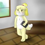 animal_crossing anthro blush canine cub dog female hair isabelle_(animal_crossing) mammal nintendo nipples nude pussy secretary smile solo video_games young zekromlover 