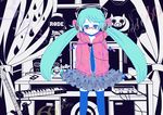  arms_behind_back bad_id bad_pixiv_id glasses green_hair hatsune_miku instrument keyboard_(instrument) long_hair looking_at_viewer nijita18 skirt solo thighhighs very_long_hair vocaloid younger 