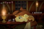  &lt;3 absurd_res braeburn_(mlp) brown_hair clothed clothing cutie_mark equine feral friendship_is_magic fur green_eyes hair hi_res horse icaron inside lamp male mammal my_little_pony pepper pony sad salt solo table tears window wood yellow_fur 