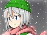  beanie blue_eyes hat konpaku_youmu mittens scarf shimamura_youmu short_hair silver_hair snowing solo tears touhou unadare upper_body wavy_mouth 