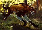  blue_eyes brown_fur canine claws dog feral fur grass magic_the_gathering mammal mongrel running teeth tree white_fur wild_mongrel wizards_of_the_coast 