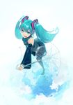  aqua_eyes aqua_hair hatsune_miku highres long_hair necktie reflection smile solo tenya_mizuki thighhighs twintails umbrella vocaloid 