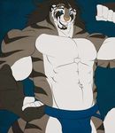  black_hair blue_eyes dazen_(character) dazen_cobalt feline hair male mammal muscles solo tiger topless 