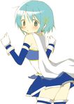  absurdres blue_eyes blue_hair blush cape gloves hair_ornament hairclip highres looking_at_viewer mahou_shoujo_madoka_magica miki_sayaka navel short_hair solo thighhighs tsubaki_(tatajd) 