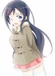  aragaki_ayase asahi_(ge_nyu) bad_id bad_pixiv_id black_hair blue_eyes coat hair_ornament hairclip highres long_hair one_eye_closed ore_no_imouto_ga_konna_ni_kawaii_wake_ga_nai solo tears 