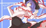  blue_hair frills hat hat_ribbon kinsenka nagae_iku red_eyes ribbon shawl solo touhou 