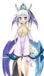  bare_legs breasts ceres_(p&amp;d) crescent evil_ceres_(p&amp;d) highres kurokage looking_at_viewer medium_breasts open_mouth purple_eyes puzzle_&amp;_dragons sidelocks silver_hair sleeves_past_wrists solo staff wings 