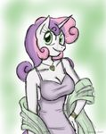  &lt;3 anthro anthrofied bracelet breasts cleavage clothed clothing dress equine eyeshadow female friendship_is_magic gold green_eyes hair hasana-chan horn horse jewelry looking_at_viewer makeup mammal my_little_pony necklace pink_hair pony solo sweetie_belle_(mlp) two_tone_hair unicorn 