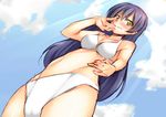  bad_id bad_pixiv_id bikini black_hair from_below long_hair love_live! love_live!_school_idol_project mikazuchi_zeus solo sonoda_umi swimsuit yellow_eyes 