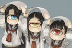  :o black_hair commentary_request covering_head cyclops ebimomo frown long_hair looking_at_another looking_at_viewer looking_up multiple_girls one-eyed original school_uniform serafuku simple_background traffic_light 