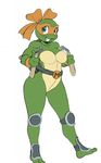  belt breasts chochi crossgender cute female freckles knee_pads michelangelo_(tmnt) nunchaku nunchucks reptile scalie smile solo teenage_mutant_ninja_turtles turtle weapon 