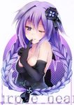  braid breasts cleavage elbow_gloves finger_to_mouth gloves hair_ornament long_hair md5_mismatch medium_breasts neptune_(series) one_eye_closed purple_eyes purple_hair purple_heart solo suishin_tenra twin_braids 