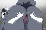  anus big_butt butt butt_grab disembodied_hand female gaping gaping_pussy hands looking_at_viewer looking_back nintendo nude pangoro pok&#233;mon pok&eacute;mon pussy slypon spread_pussy spreading text video_games 