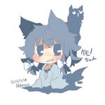  animal_ears artist_name bad_id bad_twitter_id blue_eyes blue_hair blush character_name commentary_request dated fang kemono-chan_(rebecca) lowres open_mouth original rebecca_(keinelove) ribbon shadow short_hair tail 