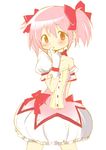  absurdres finger_in_mouth gloves hair_ribbon highres kaname_madoka looking_at_viewer mahou_shoujo_madoka_magica pink_eyes pink_hair ribbon short_hair skirt solo tsubaki_(tatajd) twintails 