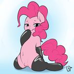  blue_eyes clopper-dude equine female feral friendship_is_magic fur hair horse kneeling looking_at_viewer mammal my_little_pony navel pink_fur pink_hair pinkie_pie_(mlp) pony pussy rubber smile solo 