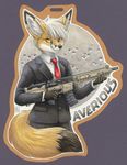  anthro ar-15 averious big_ears black_paws blonde_fur canine classy female fennec fox fur golden_fur gun hair heterochromia kacey male mammal muzzle_markings necktie piercing ranged_weapon red_eye red_eyes rifle smile solo straight suit tan_fur weapon weaver_rail white_hair yellow_eye yellow_eyes 