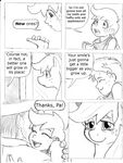  applejack_(mlp) black_and_white clothing comic cowboy_hat crying dialog dj-black-n-white duo english_text equine eyes eyes_closed female feral freckles friendship_is_magic hair hat horse hug human male mammal monochrome my_little_pony pony satyr sketch smile tears text 